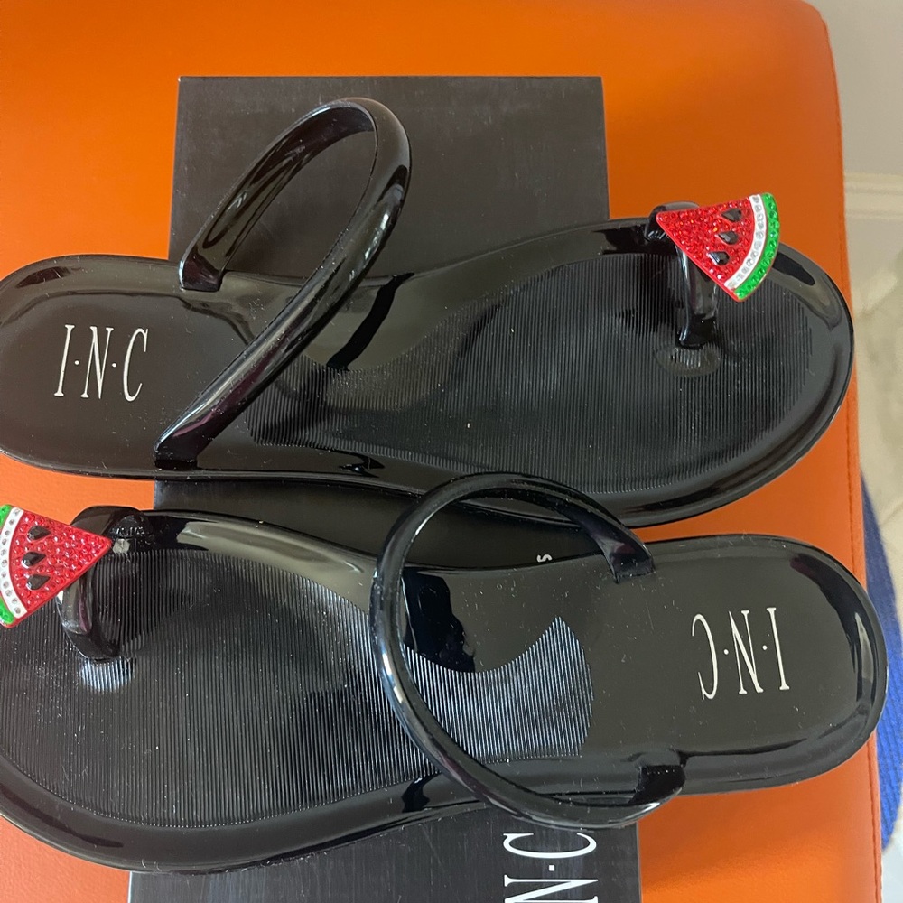 INC International Concepts Black Sandals with Watermelon Detail